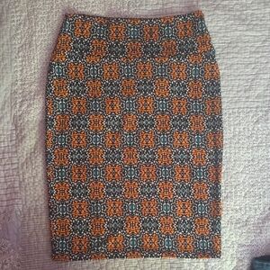 LuLaRoe Orange and Blue Pencil Skirt Knee-Length Casual